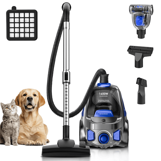 Canister Vacuum Cleaner, 32Kpa 1600W Bagless Vacuum Cleaner, Dust Full Indicator, H13 HEPA Filter, 3.7Qt Large Capacity, Lightweight Vac for Hard Floors, Carpet, Pet, Upholstery,