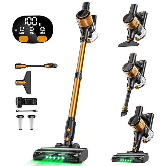 Cordless Vacuum Cleaner, 30Kpa 8 in 1 Lightweight Stick Vacuum, Anti-Tangle Brush with Green Light, 40mins Runtime Rechargeable Vacuums for Hardwood Floor, Carpet, Pet Hair,