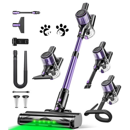 Cordless Vacuum Cleaner, 40Kpa 8 in 1 Lightweight, Anti-Tangle Brush with Green Light
